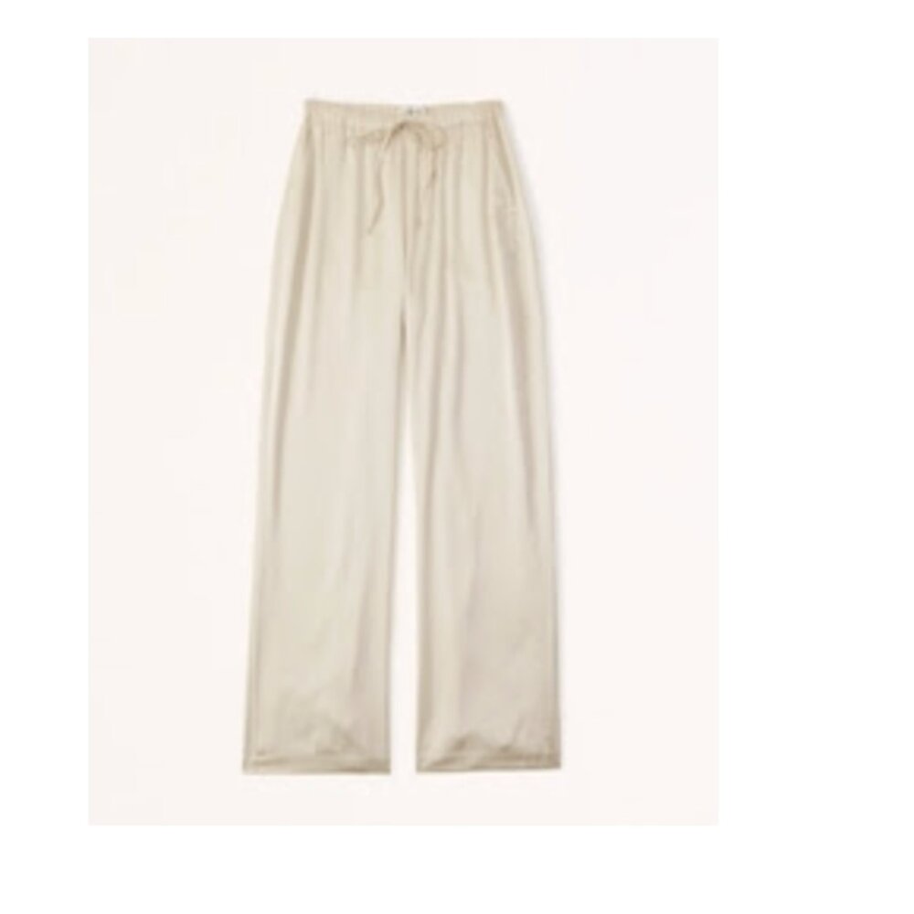 Cream Satin Pull-On Wide Leg Pant